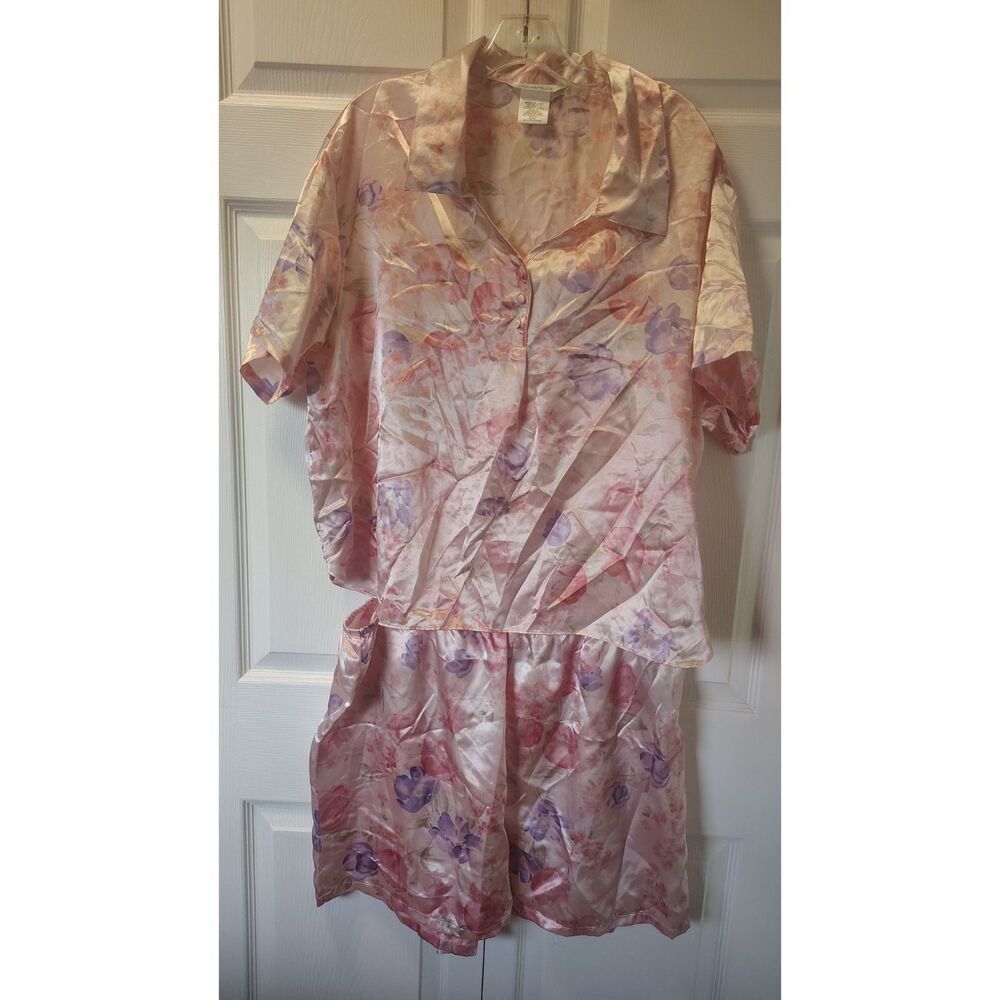 Vintage Secret Treasures Satin Floral Pajama Set Shorts & Short Sleeve Top 2X